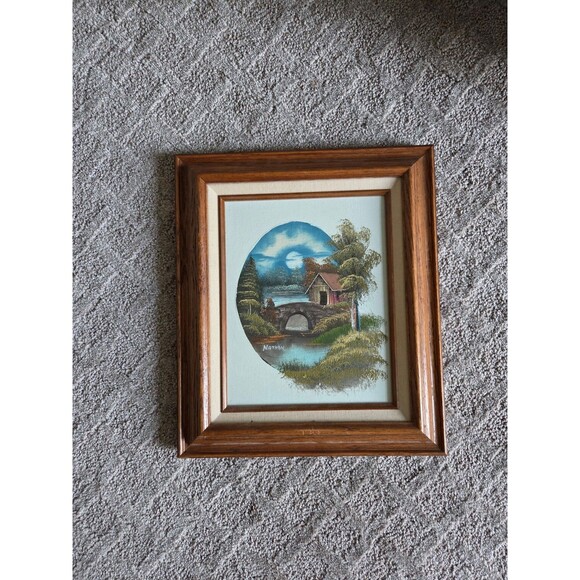 Vintage Framed Art by Nathan – Tranquil Cottage Scene (8"x10") - Picture 1 of 3
